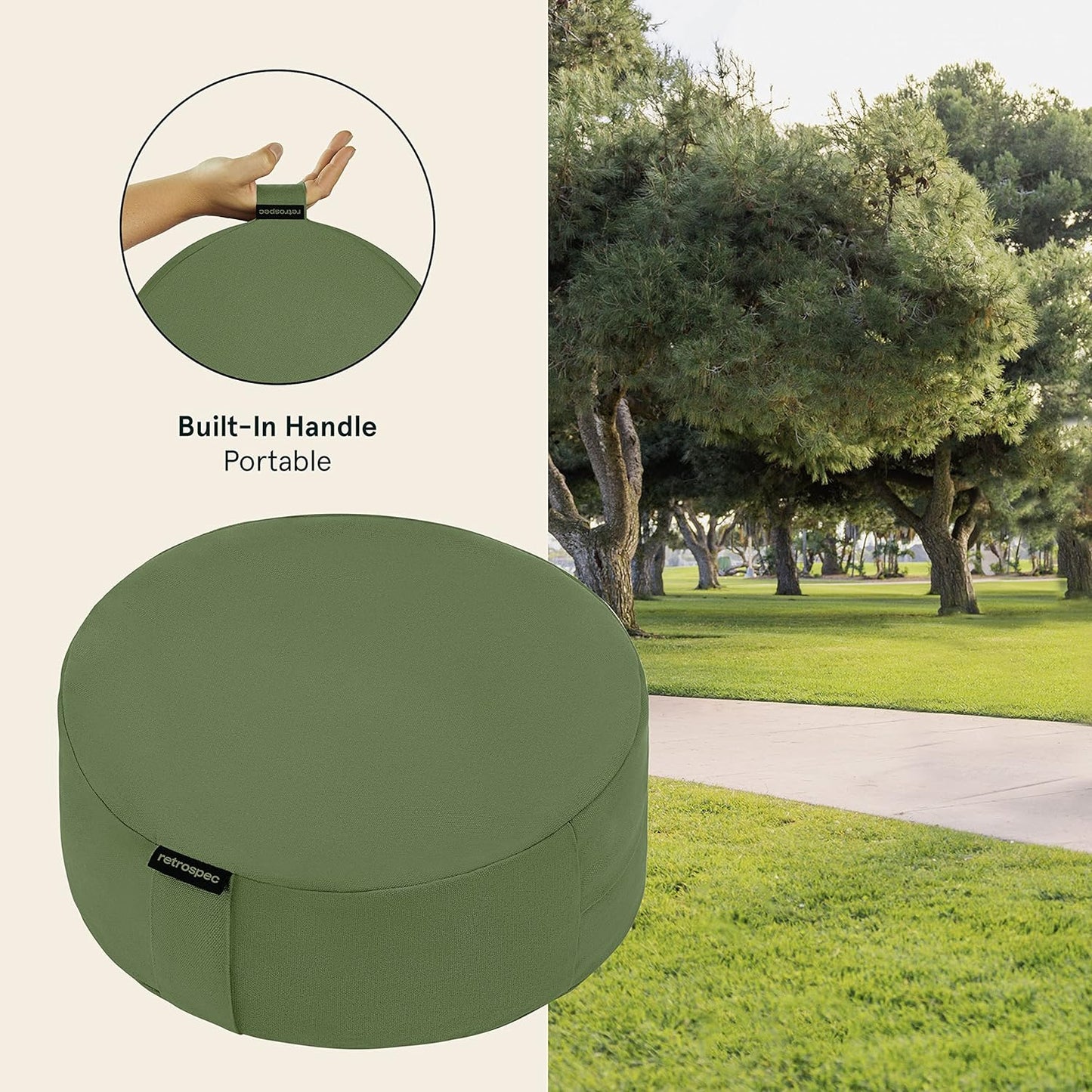 Sedona Zafu Meditation Cushion Filled W/Buckwheat Hulls - Yoga Pillow for Meditation Practices - Machine Washable 100% Cotton Cover & Durable Carry Handle, Round